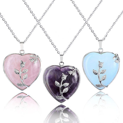 Rozenkwarts Halsketting Hartvormige Edelsteen Sieraden - Mode Vibes