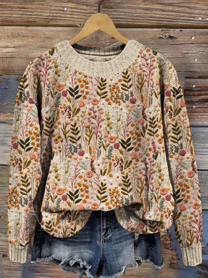 Dames Trui Comfortabel Gebreid Met Bloemenprint - Mode Vibes
