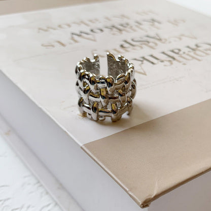 Gevlochten Dames Ring Brede Zilverkleurig Trendy Model