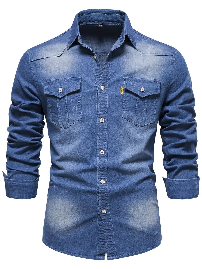 Heren Overhemd Blauwe Denim Klassiek - Mode Vibes