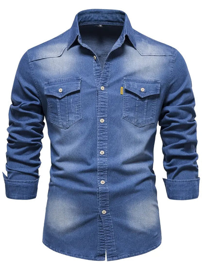 Heren Overhemd Blauwe Denim Klassiek - Mode Vibes
