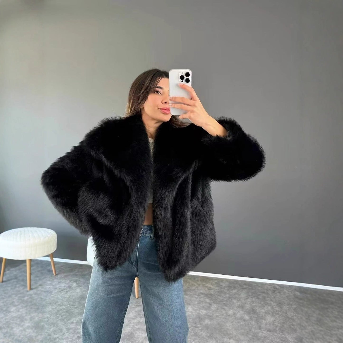 Dames Faux Fur Jas Kort Oversized Luxe Zacht