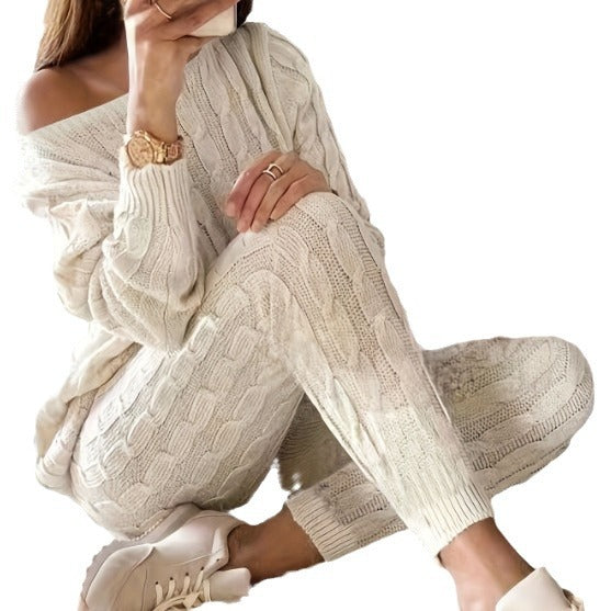 Dames Lounge Set Warm Kabel Patroon Legging en Top