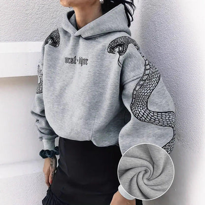 Dames Hoodie Kort met Slangen Print Trendy Casual - Mode Vibes