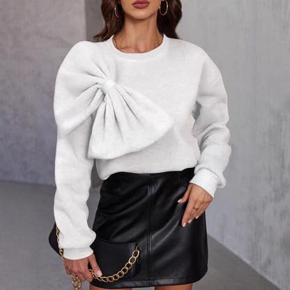Dames Elegante Crewneck Trui met Strik Detail Zwart