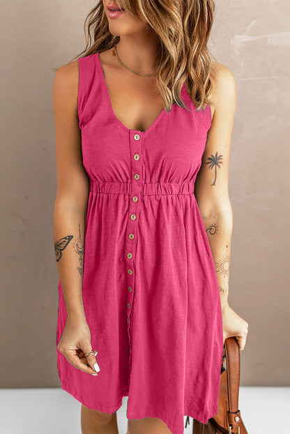 ZomerZin Mouwloze Knopen Mini Jurk