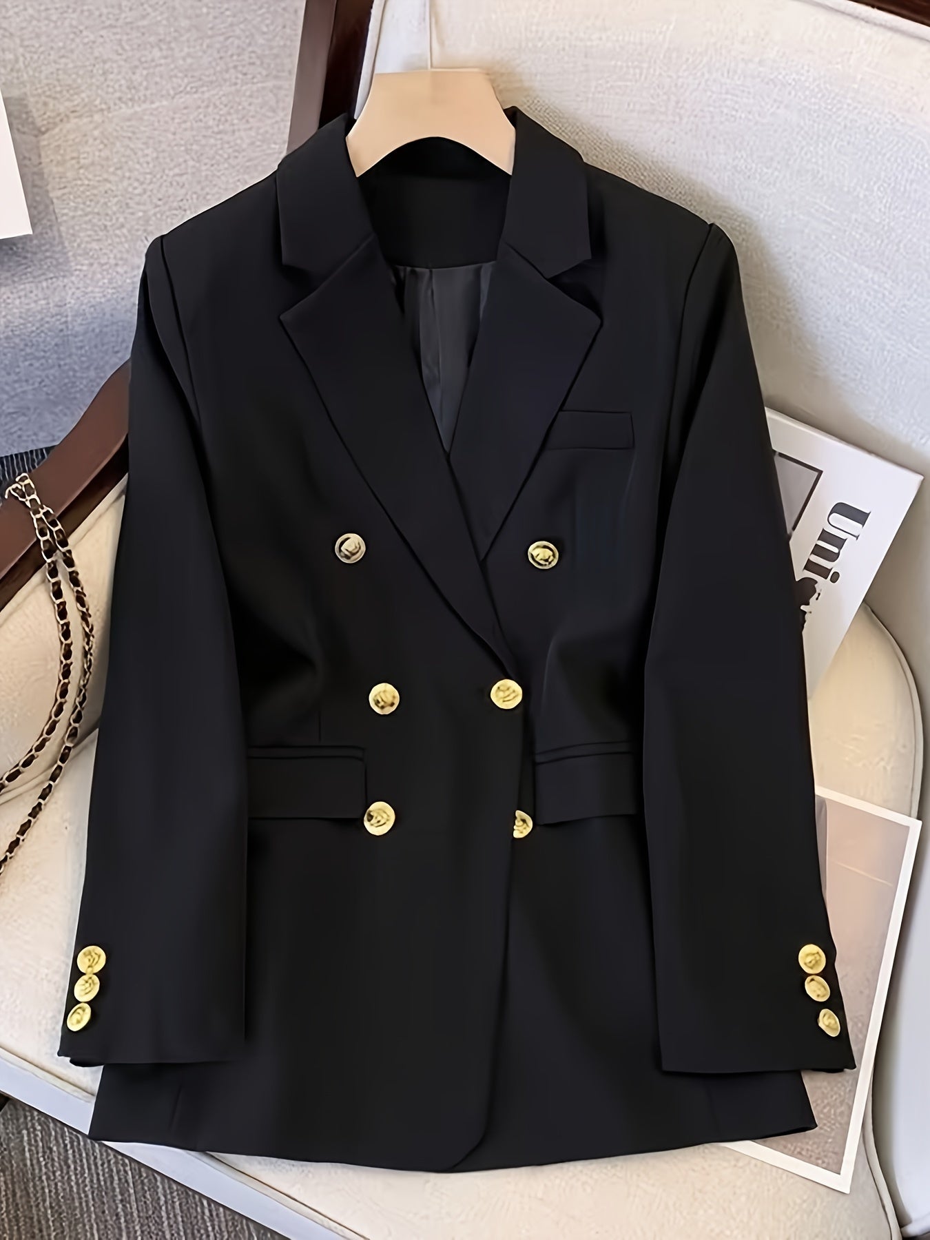 Elegante Slim Fit Damesblazer met Gouden Knopen