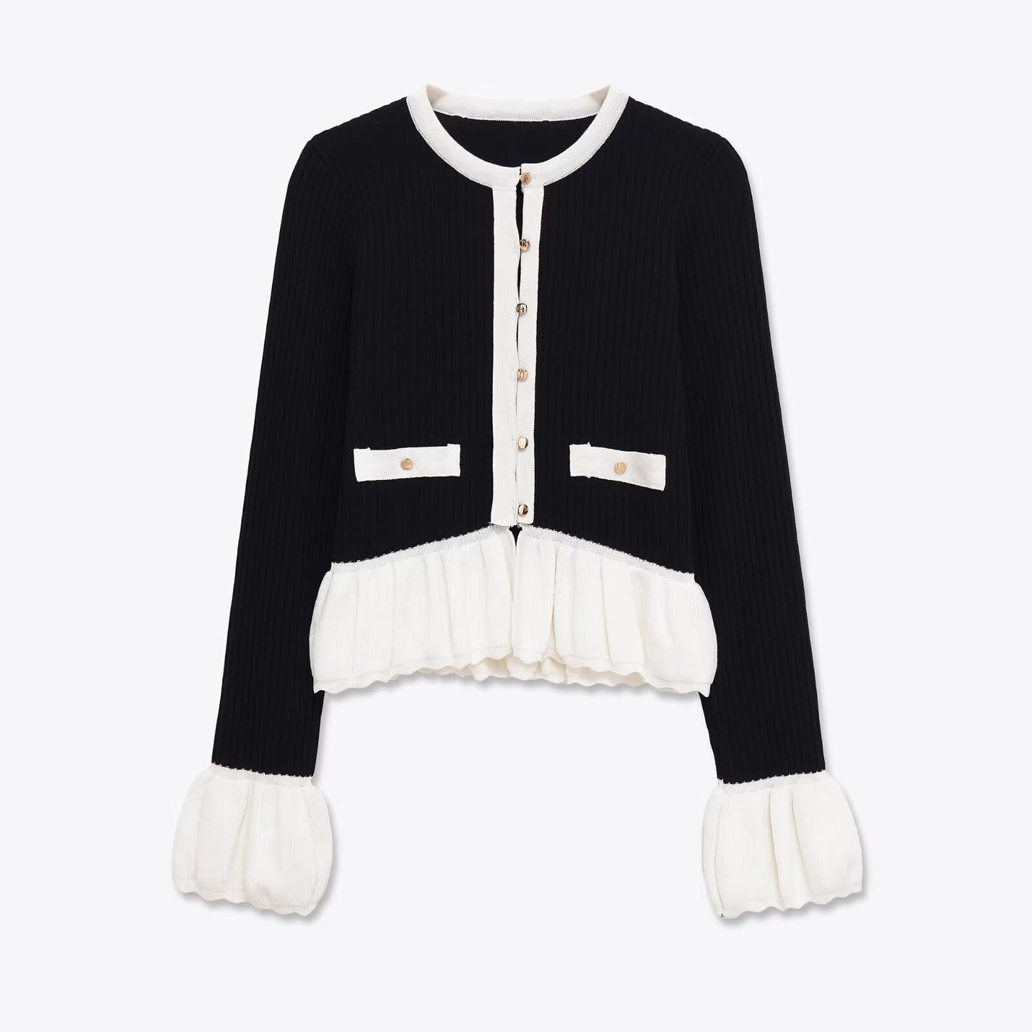 Dames Gebreid Vest Parijs Look met Volant en Knopen