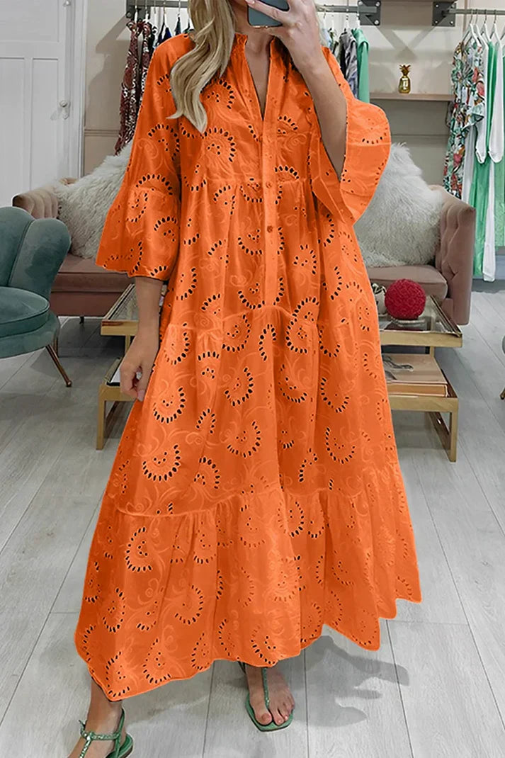 Jurk met Geborduurde Oogjes Elegante Vrouwelijke Zomerjurk - Mode Vibes