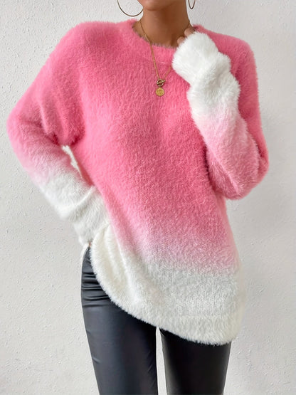 Fuzzy Trui Crew Neck Zacht Gegradueerd - Mode Vibes