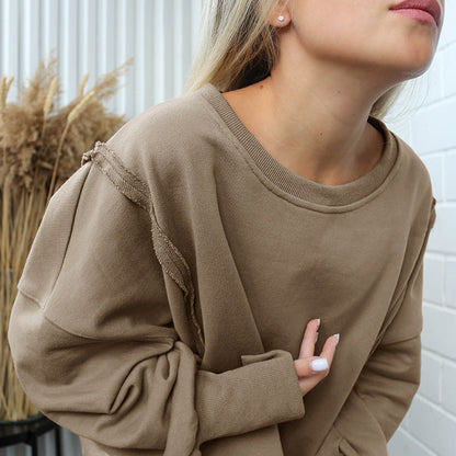 Dames Sweater Warm Losse Pasvorm Met Rauwe Randen