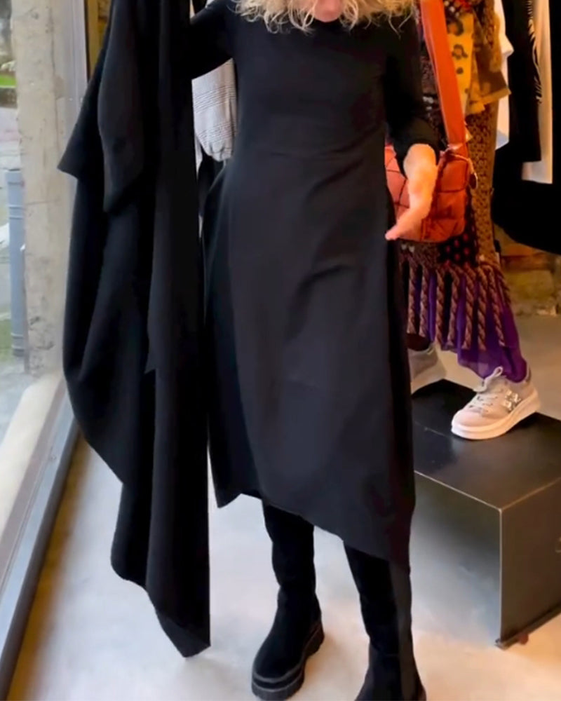Zwarte Midi Jurk Klassiek Elegante Stijl