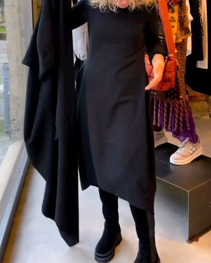 Zwarte Midi Jurk Klassiek Elegante Stijl