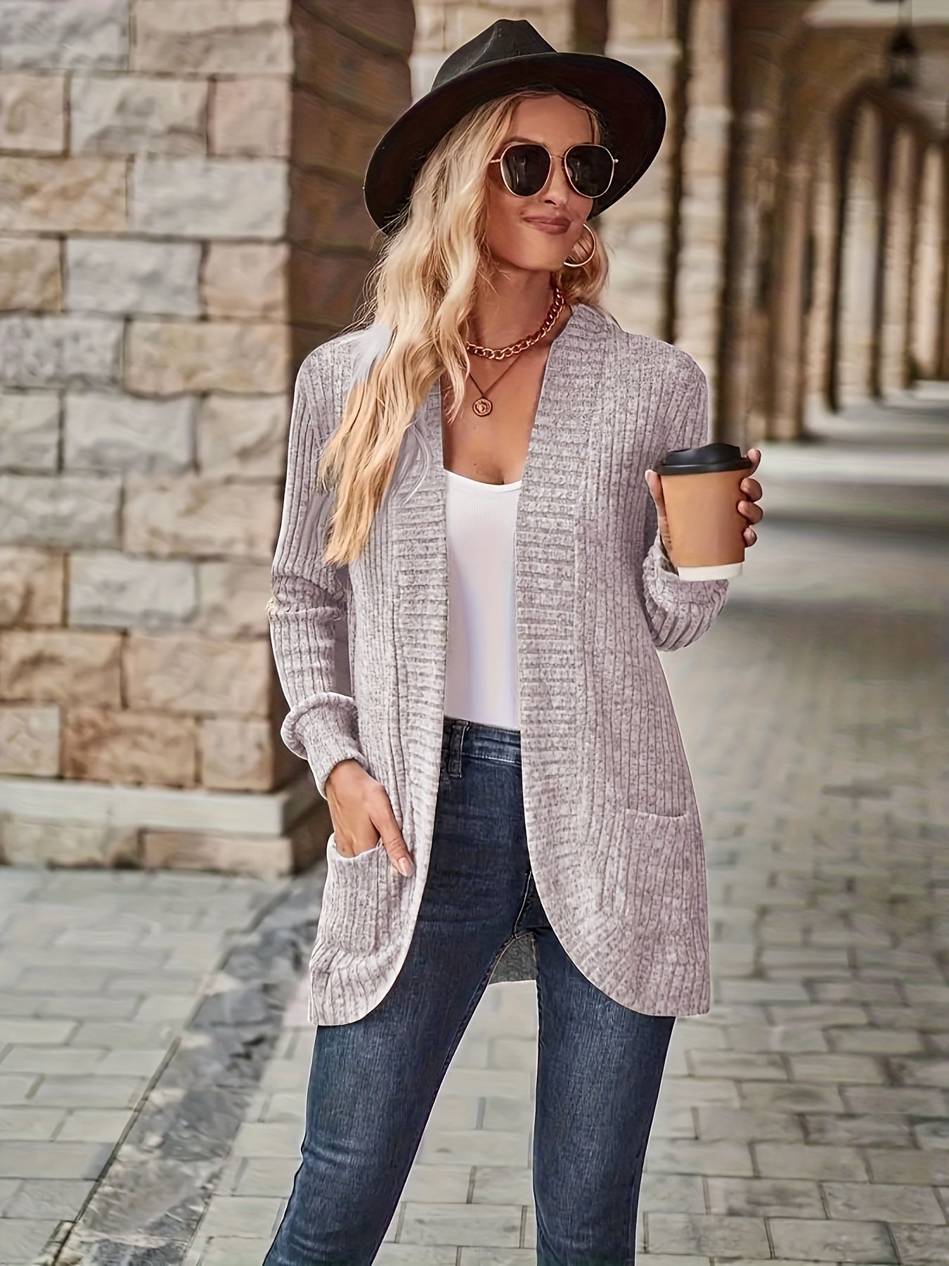 Dames Casual Gebreid Fleecevest met Lange Mouwen