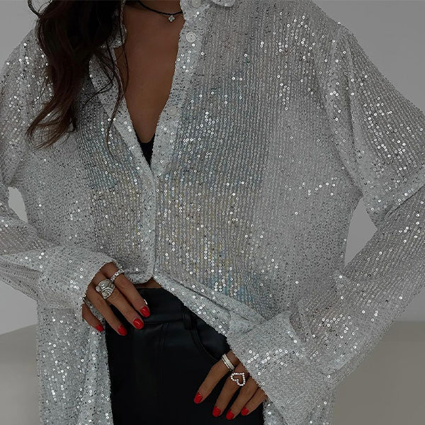 Vrouwelijke Blouse met Pailletten Glimmer Effect - Mode Vibes