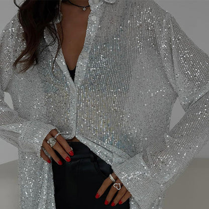 Vrouwelijke Blouse met Pailletten Glimmer Effect - Mode Vibes