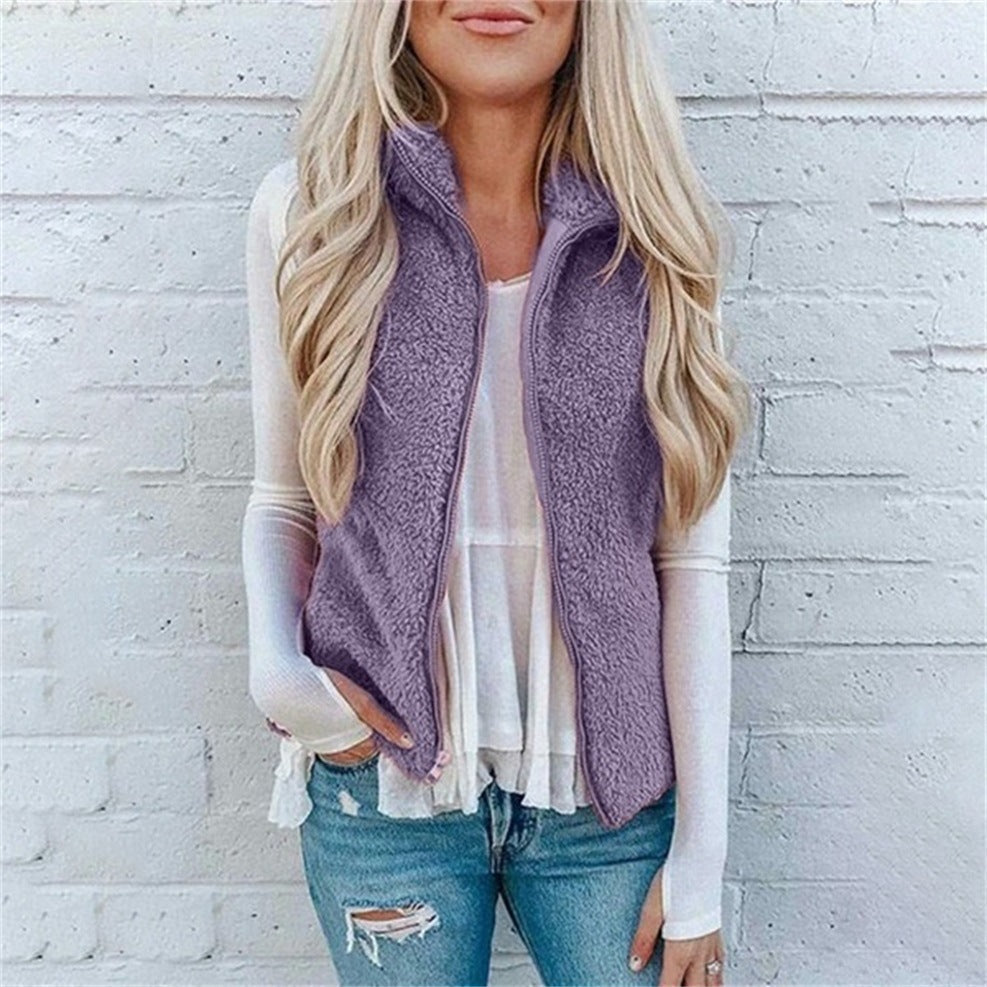 Dames Fleece Bodywarmer Teddy Jas met Rits en Opstaande Kraag