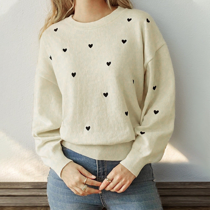 Dames Trui Gebreid met Hartjes Stijlvol Elegante Look