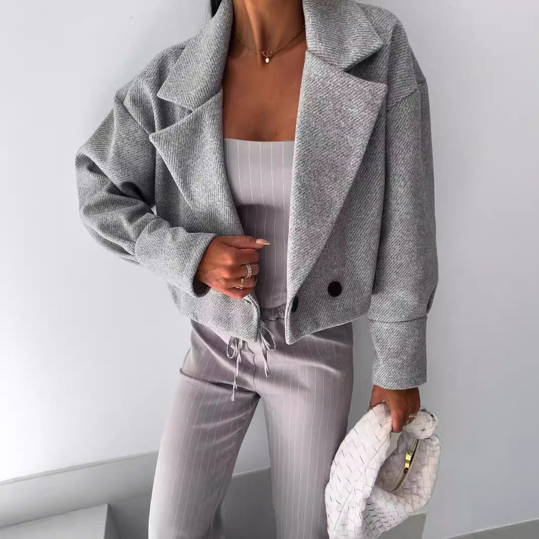 Dames Wollen Jas Kort Elegante Look