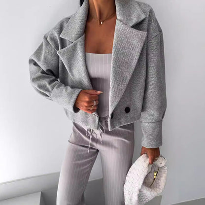 Dames Wollen Jas Kort Elegante Look