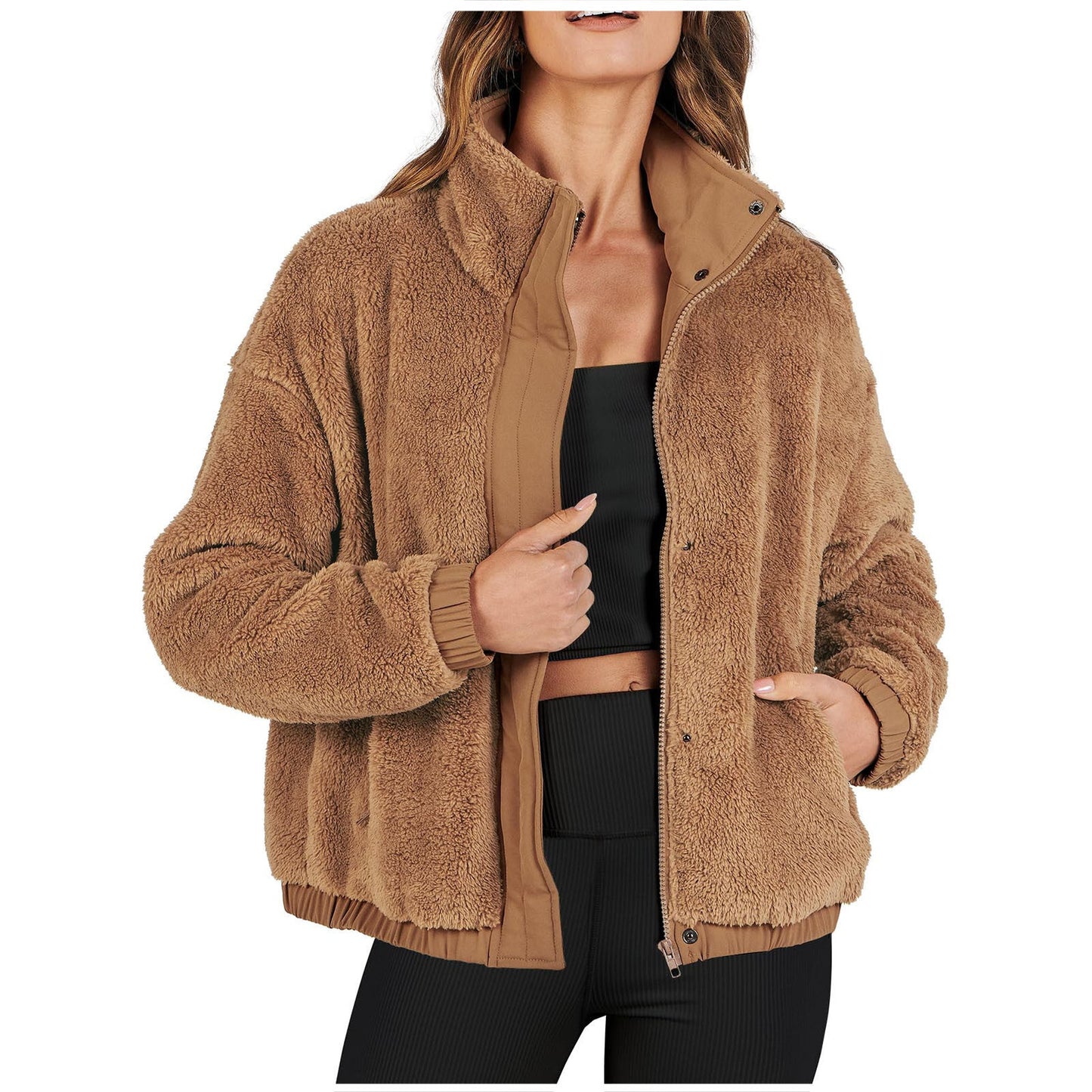 Dames Teddyjas Warm en Zachte Bomberjas Zwart