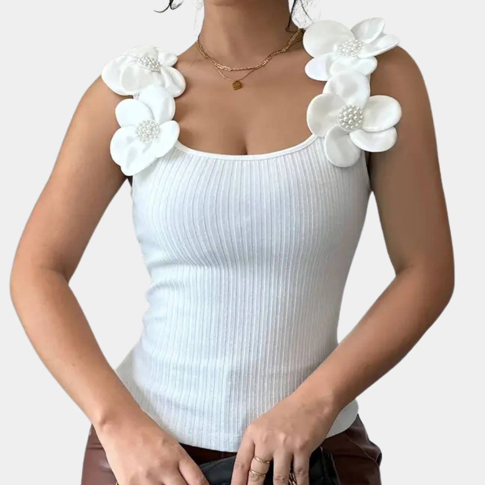 Vrouwelijke Zomer Top Wit Bloemen Mouwloos