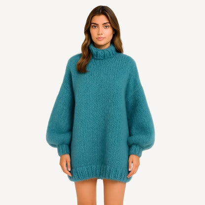 Davies – Oversized Gebreide Trui voor Dames met Hoge Hals en Ballonmouwen