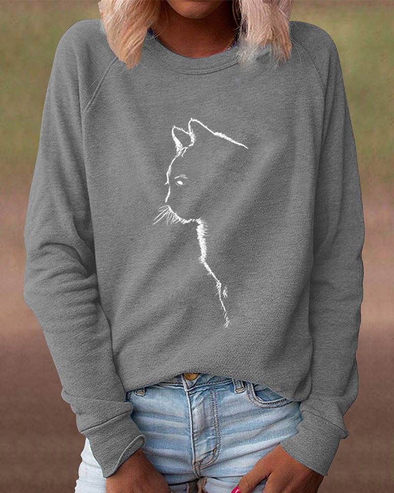 Kattenprint Sweatshirt met Pootafdrukken