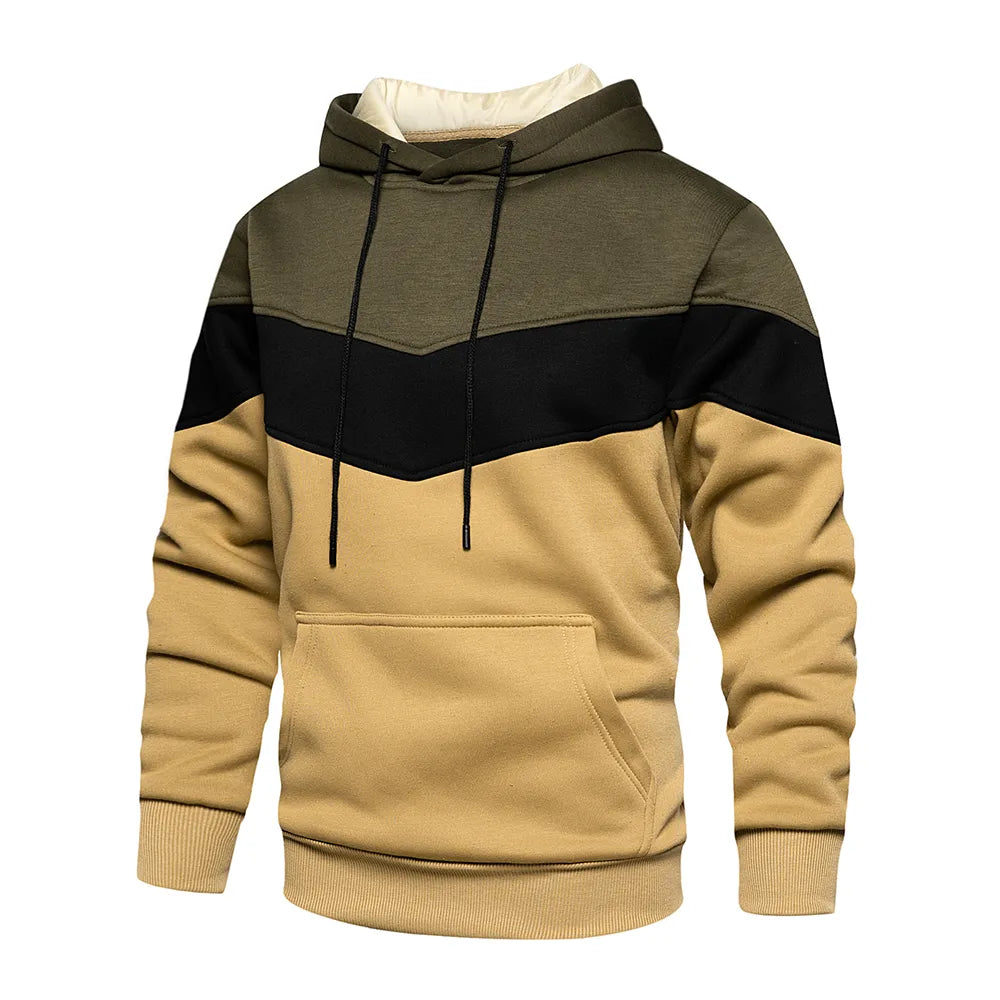 Fleece Hoodie Patchwork Warme Streetwear voor Heren - Mode Vibes