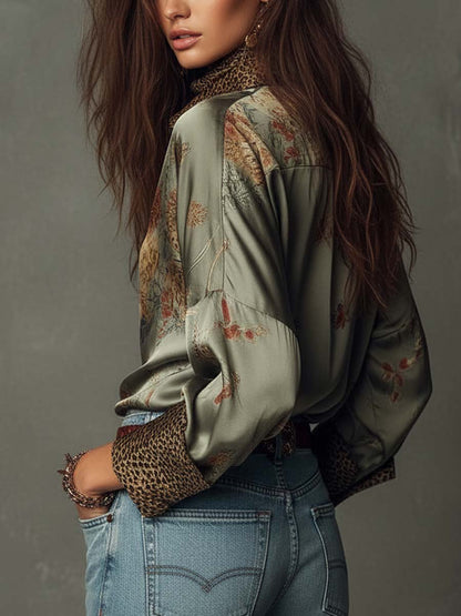 Satijnen Bloemenblouse met Luipaarddetails