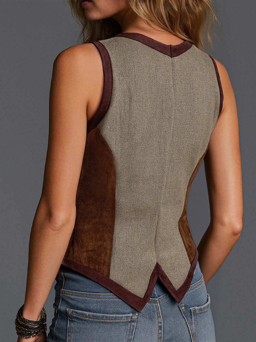 Solenne – Dames Suède Gilet met Patchwork en Bohemian Stijl