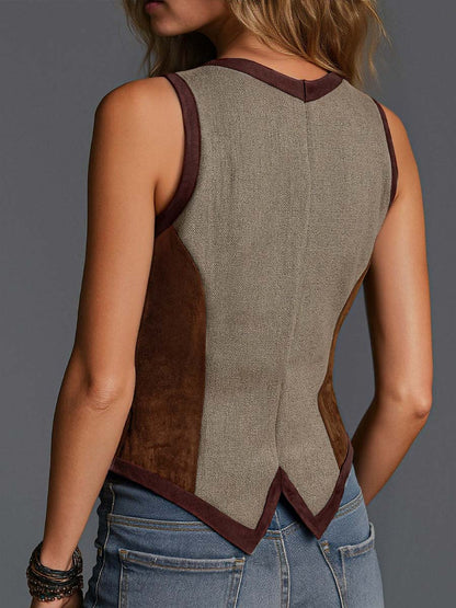 Solenne – Dames Suède Gilet met Patchwork en Bohemian Stijl