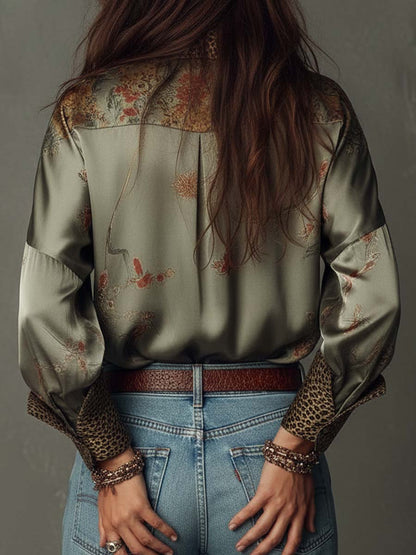 Satijnen Bloemenblouse met Luipaarddetails