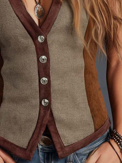 Solenne – Dames Suède Gilet met Patchwork en Bohemian Stijl