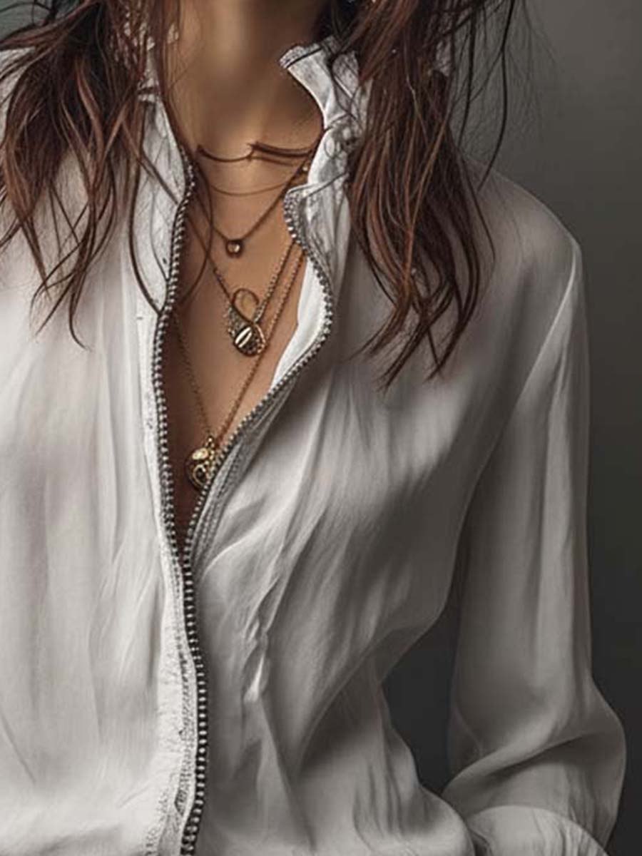 Dames Witte Blouse met Ritssluiting en Volantmouwen