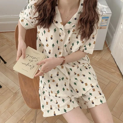 Kersenprint Katoenen Pyjamaset