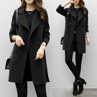 Dames Wollen Mantel Dubbel Geknoopt Stijlvol Trendy Look