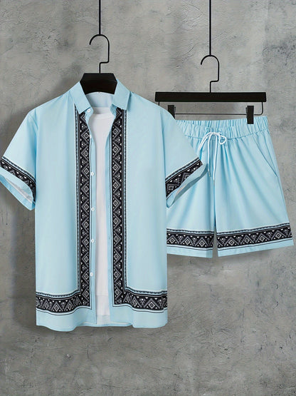 Heren Zomer Set - Tweedelig Casual Shirt en Shorts Boho Stijl