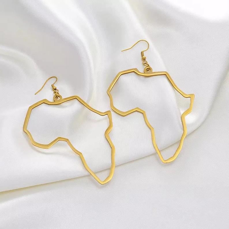 Dames Oorbellen Goudkleurig met Kaartvorm Afrika Stijl