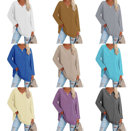 Dames Oversized T-shirt Lange Mouwen V-hals Casual