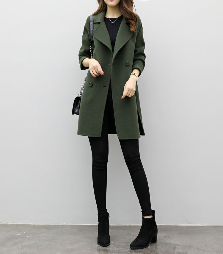 Dames Wollen Mantel Dubbel Geknoopt Stijlvol Trendy Look