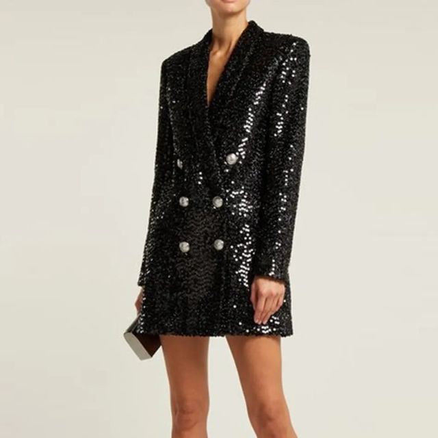 Glitter Jumpsuit Blazer met Knopen Gouden Detail