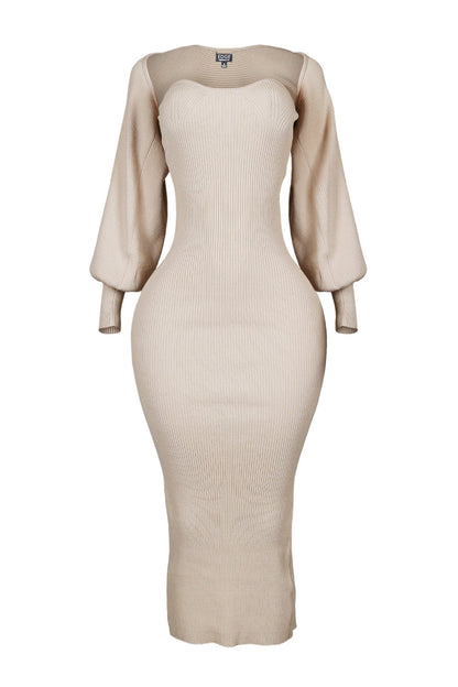 Elegante Midi Jurk Lange Mouwen voor Vrouw