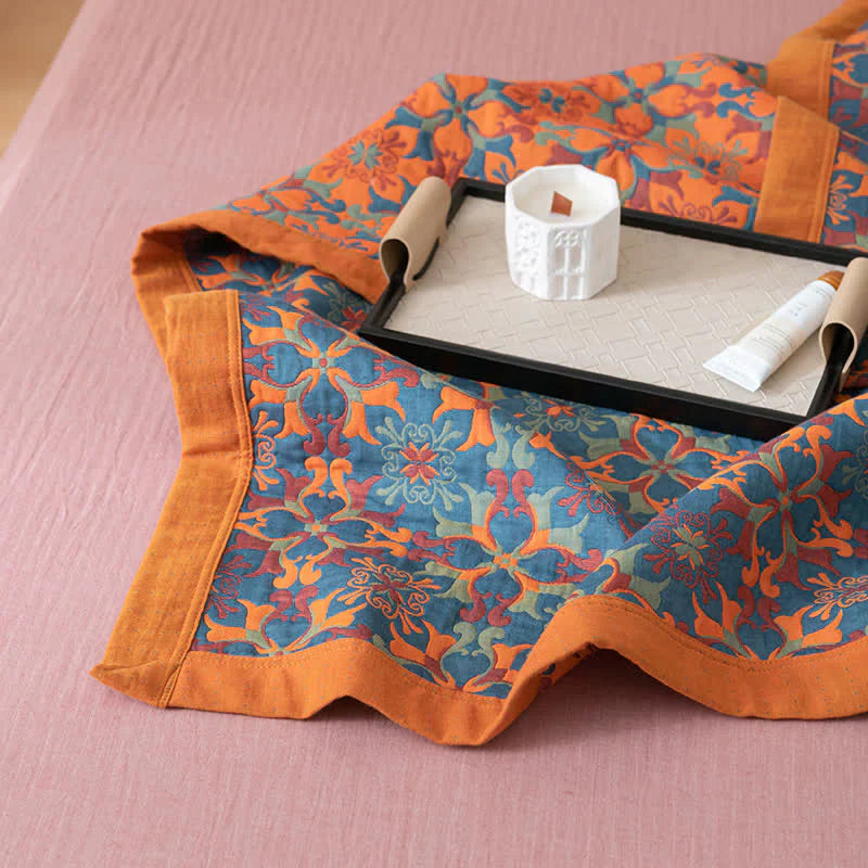 Kleurrijke Quilt Zeslaags Katoen Oranje Blauw Patroon