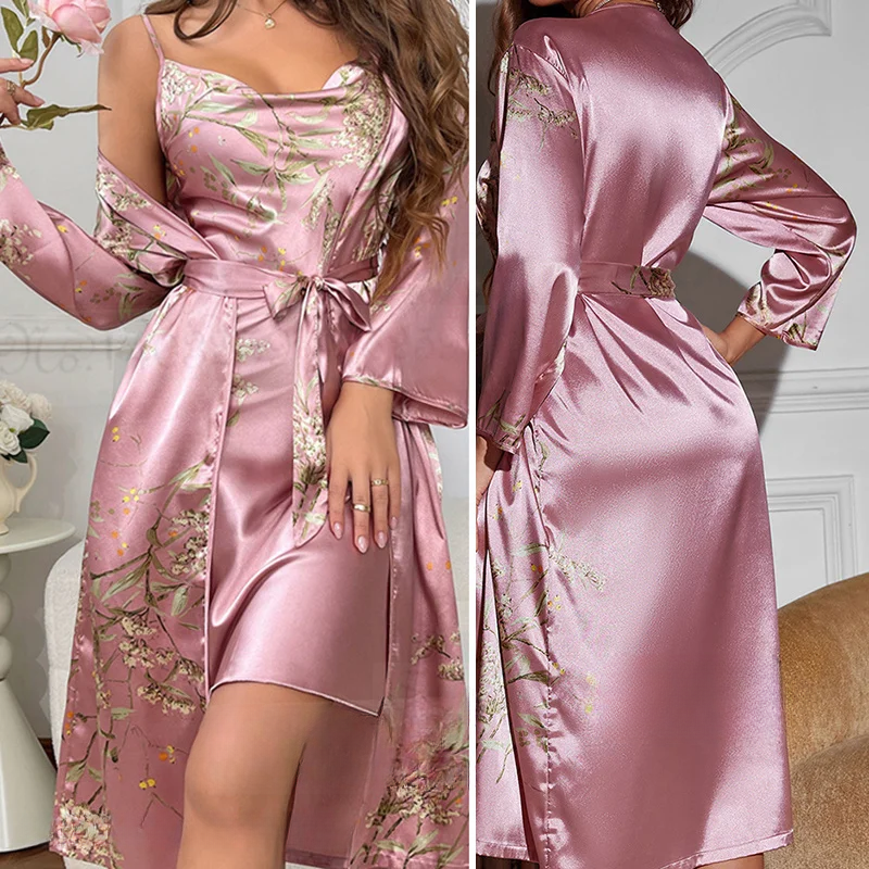 Nachtjapon en Kimono Set Bloemenprint Satijn Zacht