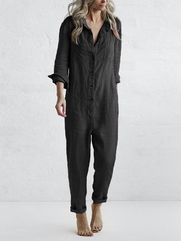 Vrouwelijke Jumpsuit van Katoen met Zakken en Comfortabel Design