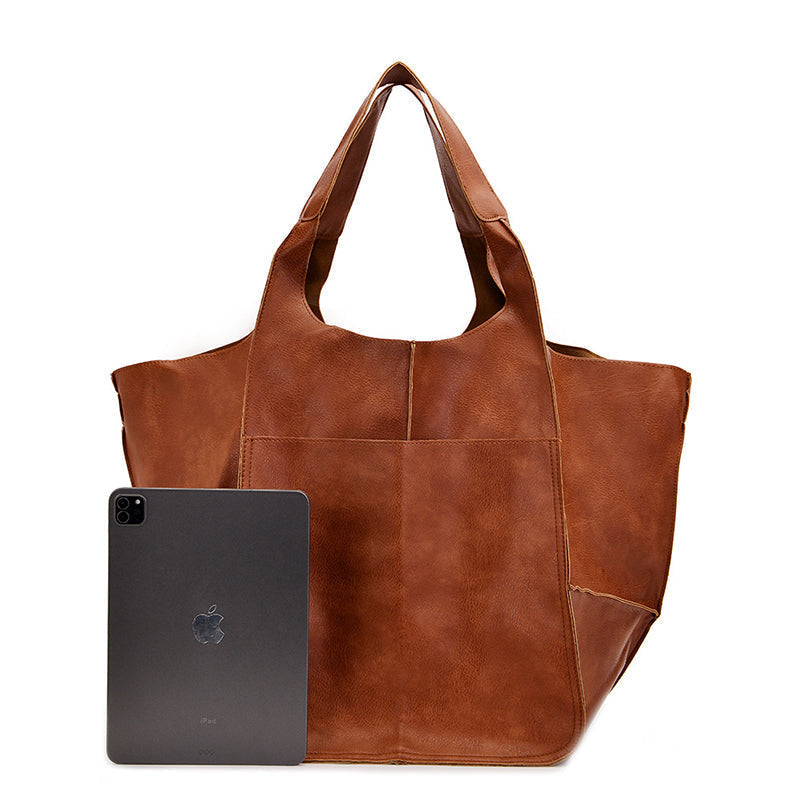 Dames Grote Faux Leren Schoudertas Vintage Stijl