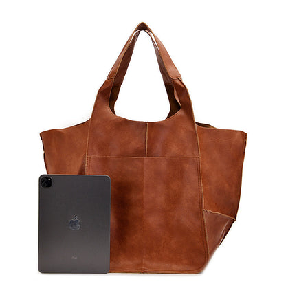 Dames Grote Faux Leren Schoudertas Vintage Stijl