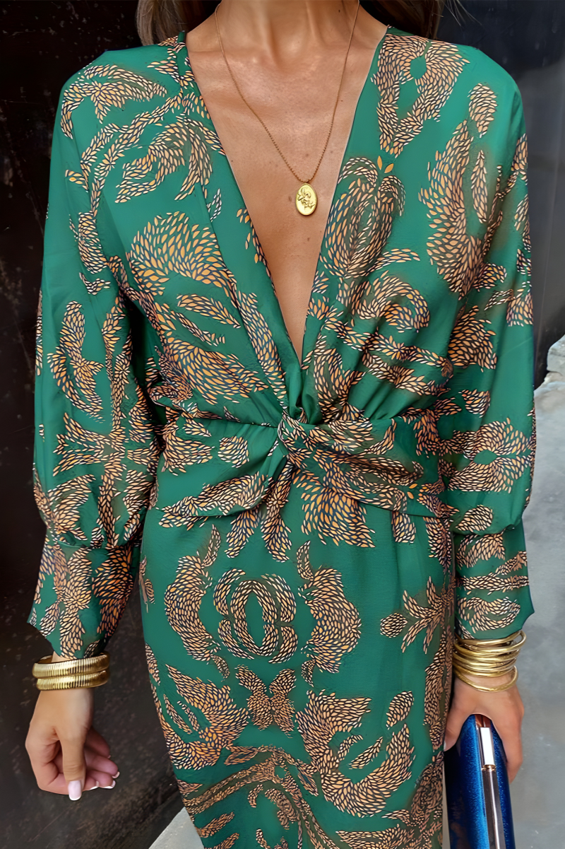 Idalia Maxi Jurk – Geknoopte V-Hals Damesjurk
