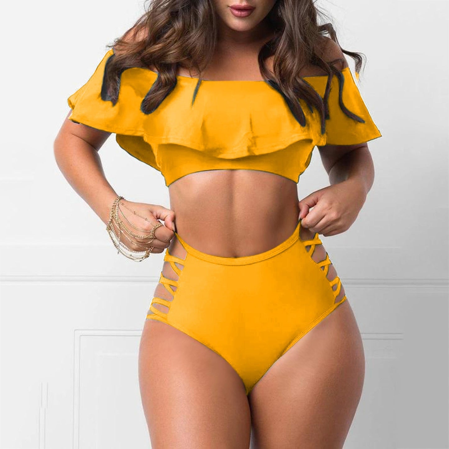 Bikinisets Off-Shoulder met Ruches voor Vrouw